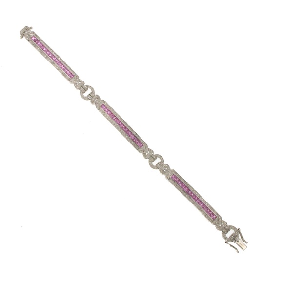 7.75 Ct Natural Pink Sapphire 18k Gold Bracelet - Picture 5 of 6